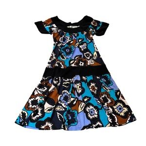 Diane Von Furstenberg Floral Mini Dress Drop waist Blue, Black, Brown flawed gem